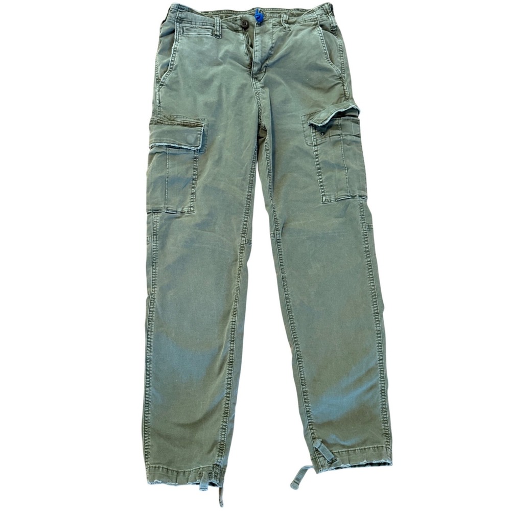 American Eagle Y2K Olive Cargo Pants Utility Straight Leg Ankle Tie